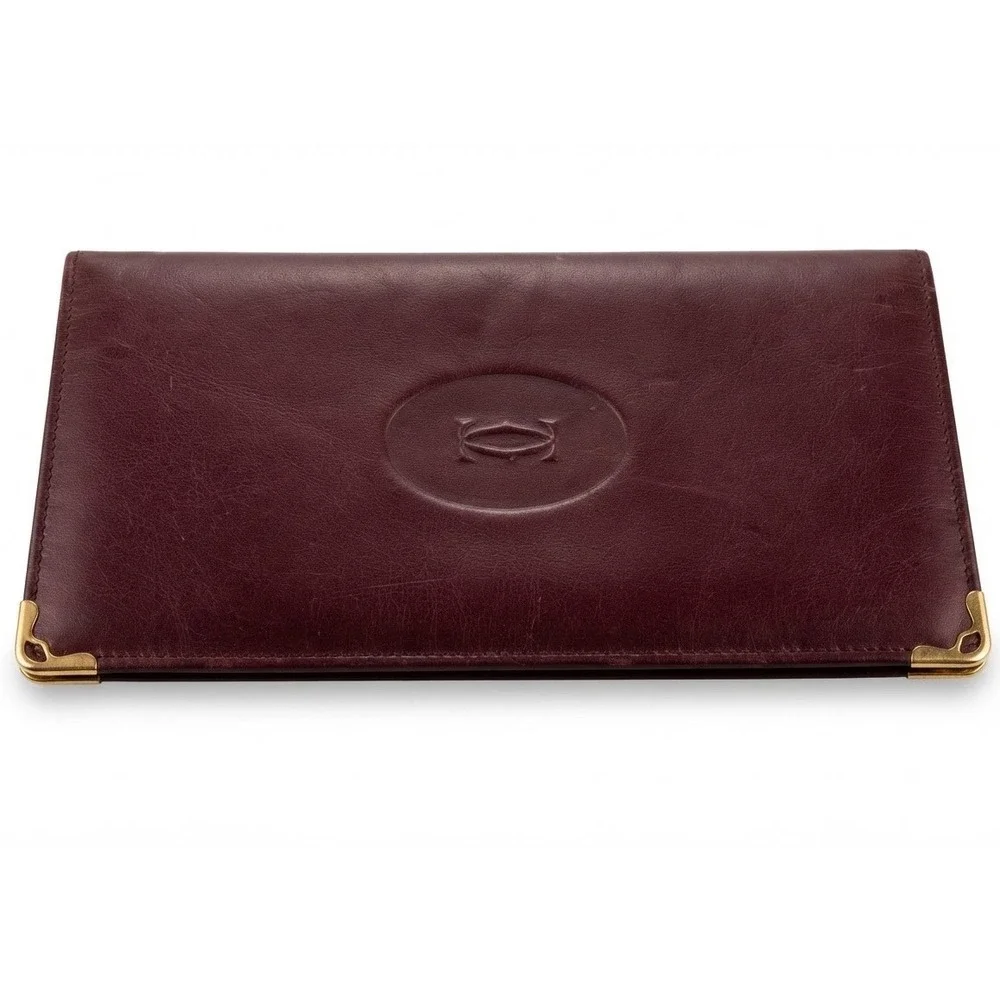 Cartier Must de Cartier Burgundy Leather Long Wallet Gold Corners Logo France
